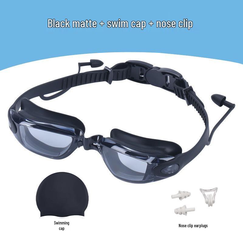 

Professional Adult Racing Swim Set: Anti-Fog Silicone Goggles with Plated Waterproof Glasses