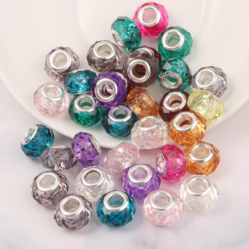 20pcs/Lot Transparent Color Faceted Resin Beads Big Hole Spacer Loose Beads for Jewelry Making DIY Bracelet Necklace