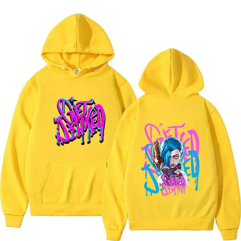 Arcane Jinx Fashion Harajuku Hooded Anime Print Kawaii Long-sleeved Cartoon Fleece Clothes Sweatshirts Women Men