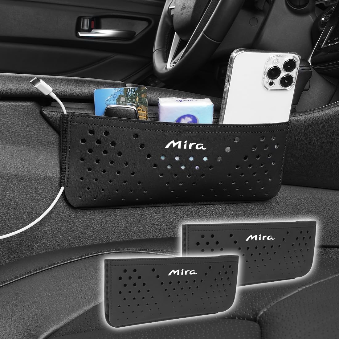 Car Storage Pockets for Mira (Tocot, e:S, Cocoa, Gino, Avy) - Adhesive Type with Logo - Compatible with Mira, Tocot, e:S, Cocoa, Gino, Avy - Car Side