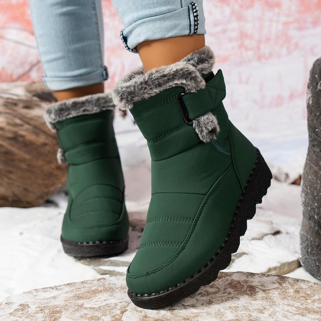 Women's 2025 Waterproof Rabbit Fur Snow Boots, European Size 45, with Widened Velcro Mid-Tube Design