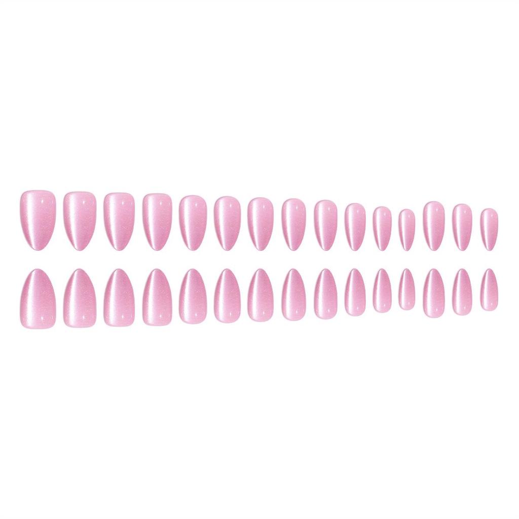 Multi-color Cat Eye High Gloss Press-on Nails - Water Drop Style, Solid Color, 30 Strips