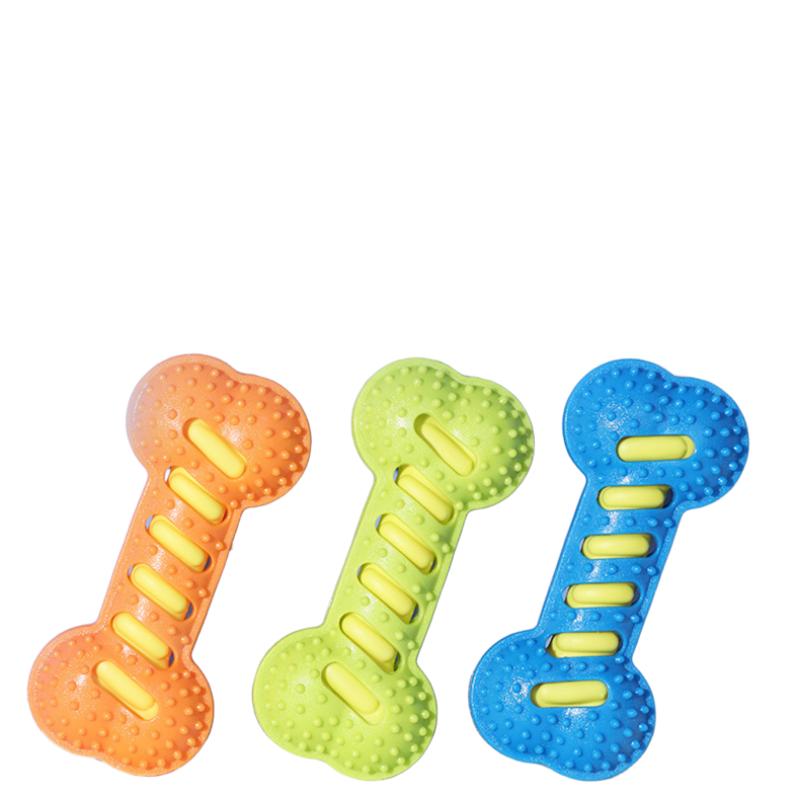 Durable Rubber Bone Dog Chew Toy, Interactive Squeaky Pet Teething Toy for Medium Large Dogs, Non-Toxic Bouncy Training Toy