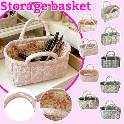 Mehrzweck-Stoffaufbewahrungskorb mit Griffen, Blumenmuster, Organizer für Spielzeug, Snacks, Kosmetik, Schreibtisch-Aufbewahrungsbox