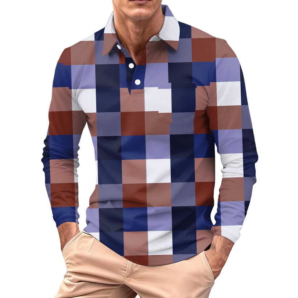 Men's Long-sleeved Collared Button-down Pocket Casual Top