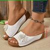 South East Asia Foreign Trade Large Size Thick Bottom Hollow One-word Slippers Women's Open-toed Flower Slope Heel Beach Cool Slippers