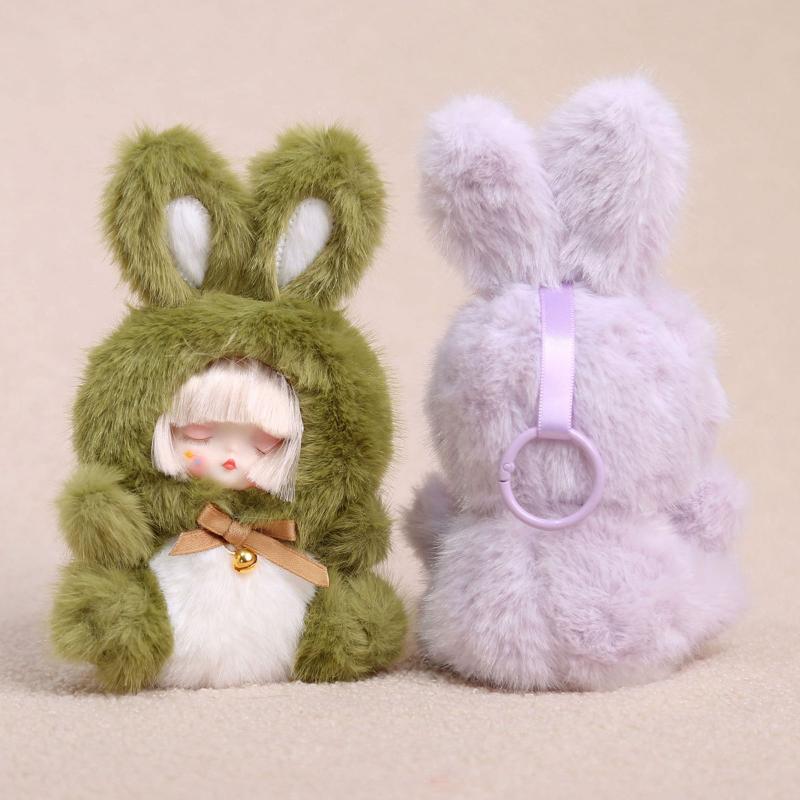 Cute Rabbit Vinyl Dolls Key Chains Plush Stuffed Soft Keyring Backpack Pendants Decoration Toys Gifts