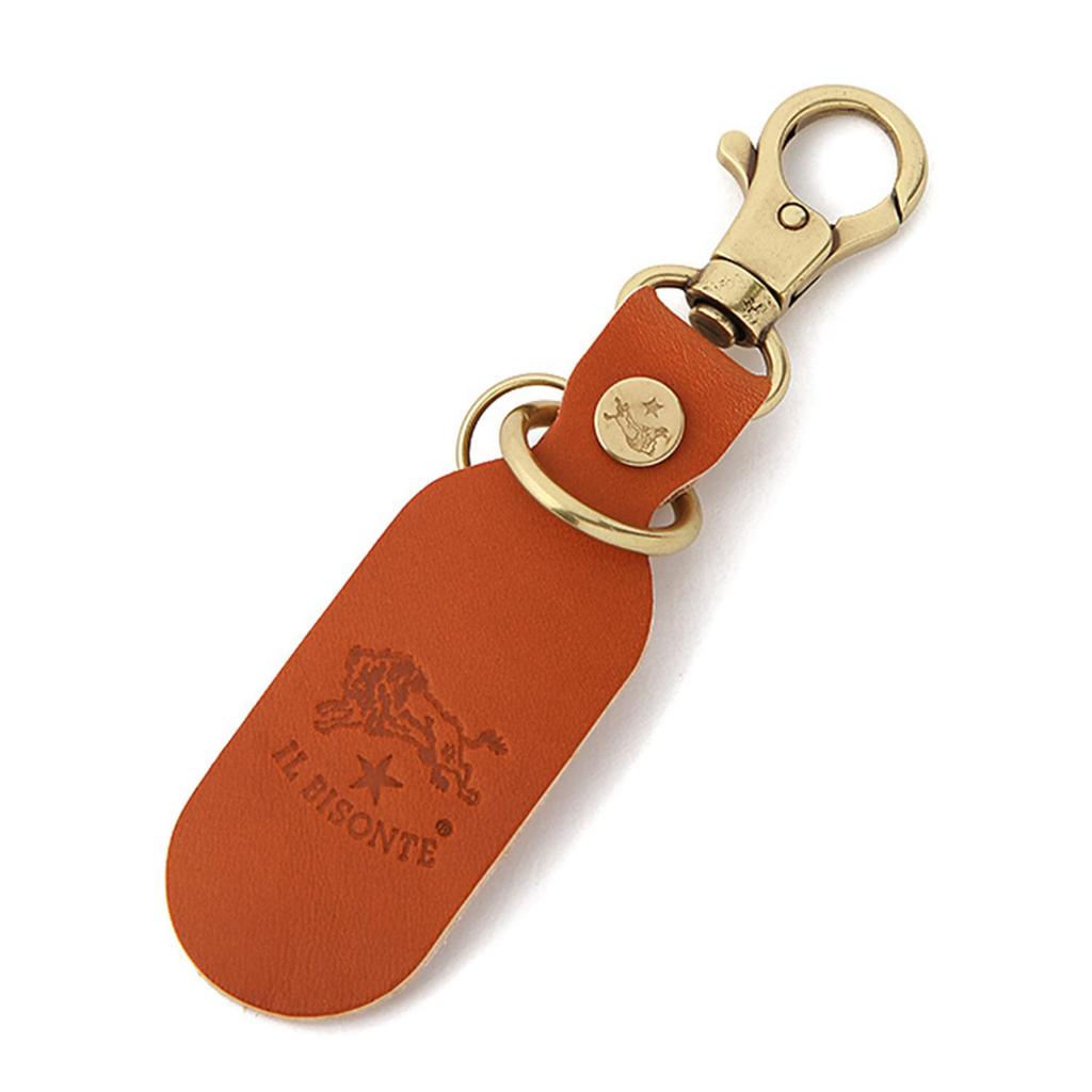 IL BISONTE Genuine Leather Key Ring, Keychain, Cowhide Leather, Unisex, Discolored Brown