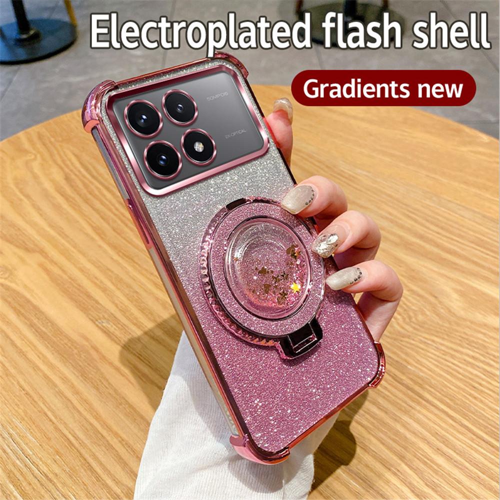 Quicksand Glitter Ring Stand Phone Case For Xiaomi Poco X6 Pro 5G X6 X3 NFC M6 Pro C65 12T 13T Pro Soft Silicon Shockproof Cover