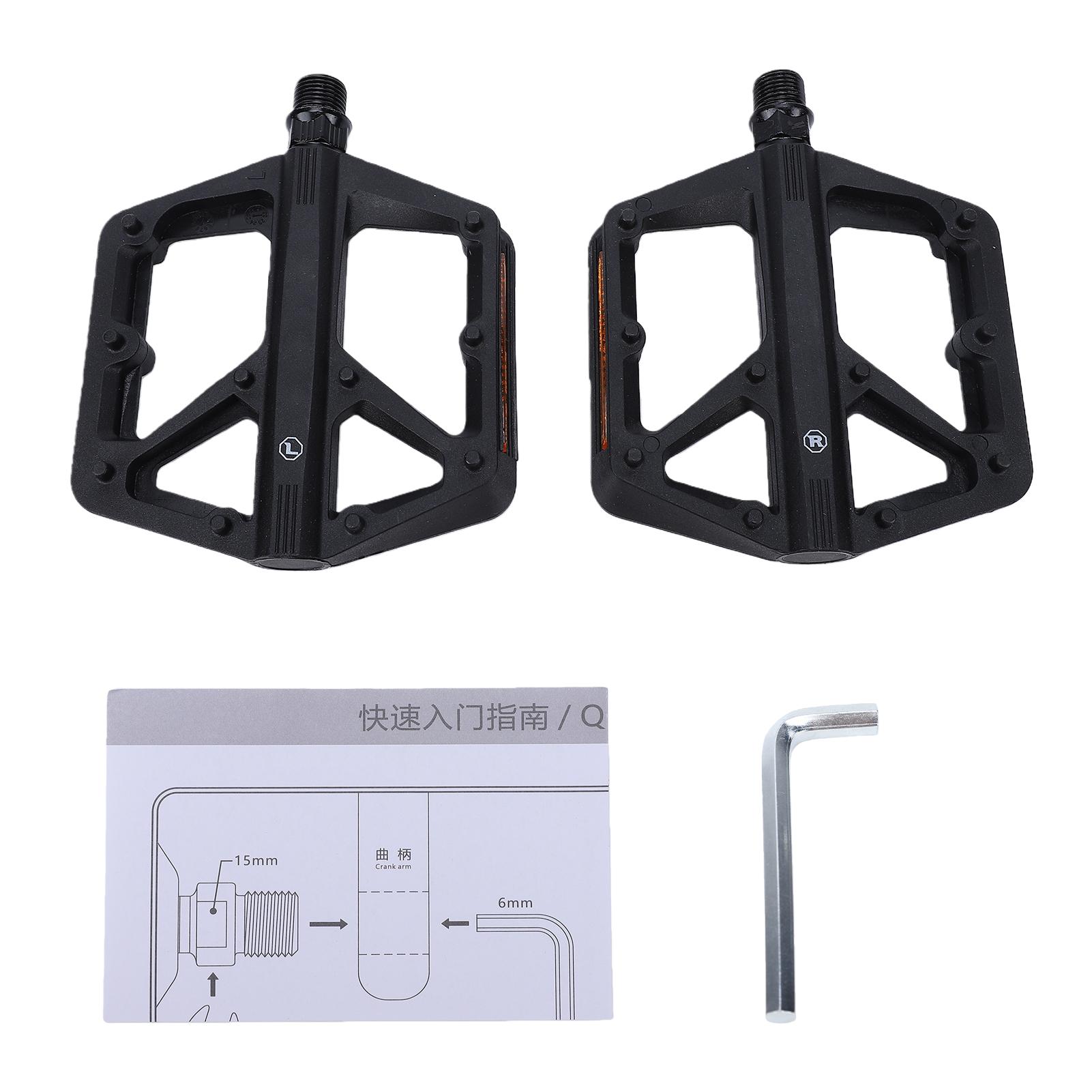 Bike Pedals Road Bike Pedals Nylon Non-slip Wide Platform 20 Studs Double DU Bearings Reflective for Mountain Road Bike чёрный