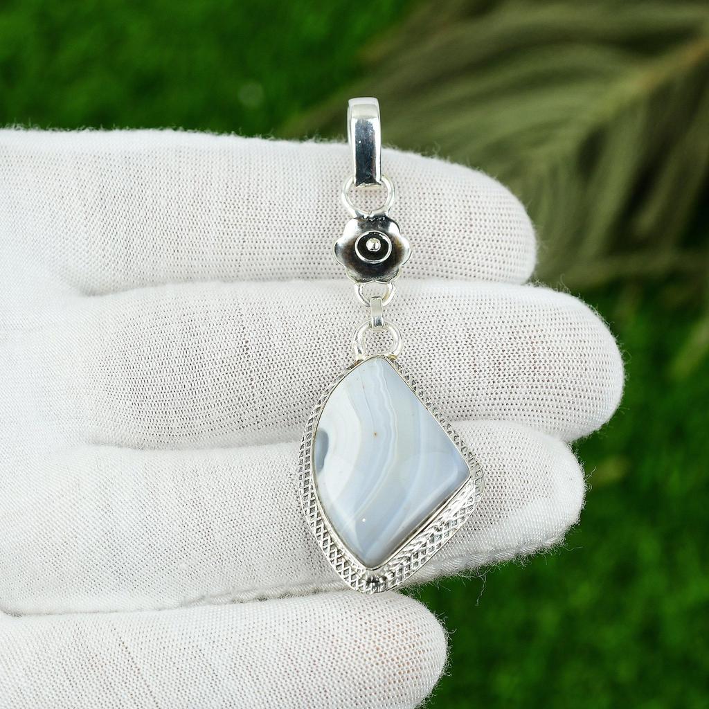 Natural Botswana Agate Gemstone Jewelry 925 Sterling Silver Pendant For Women