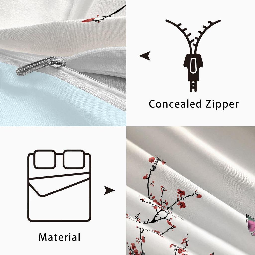 Three-Piece Pink Plum Blossom Brushed Duvet Cover Bedding Set - Custom Patterns Available