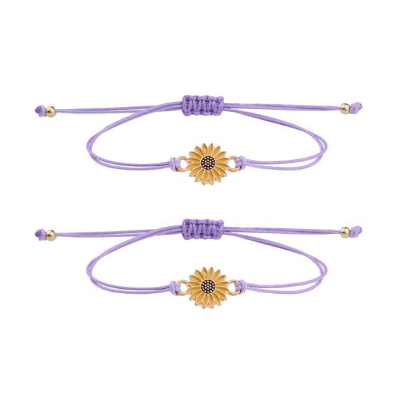 2Pcs Braided Bracelets, Adjustable Drawstring Design Friendship Bracelets, Chrysanthemum Pendant Friendship Wristbands for Versatile Daily Wear