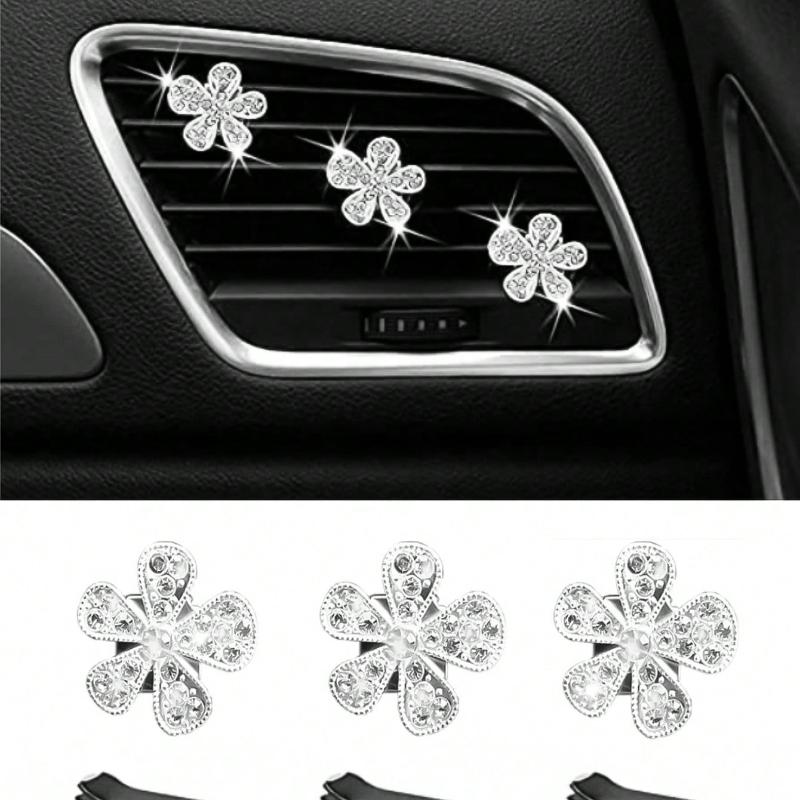 6PCS/5PCS/3PCS/1pc Rhinestone Flower Car Air Vent Decor, Crystal Rhinestone Vehicle Air Vent Outlet Clip