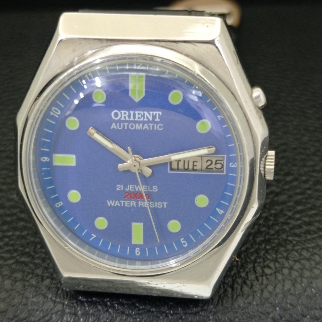 VINTAGE ORIENT AUTOMATIC 46941 JAPAN MENS BLUE COLOR DIAL WATCH a700648-5 R204-a700648