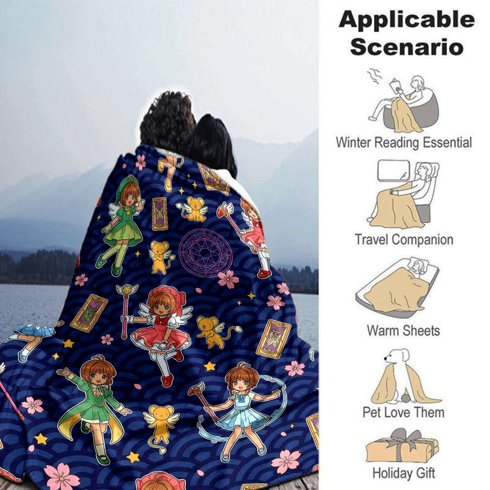 Sakura Kinomoto Print Flannel Blanket High Quality Warm Comfortable Cover for All Seasons Perfect for Gifts Home Decor
