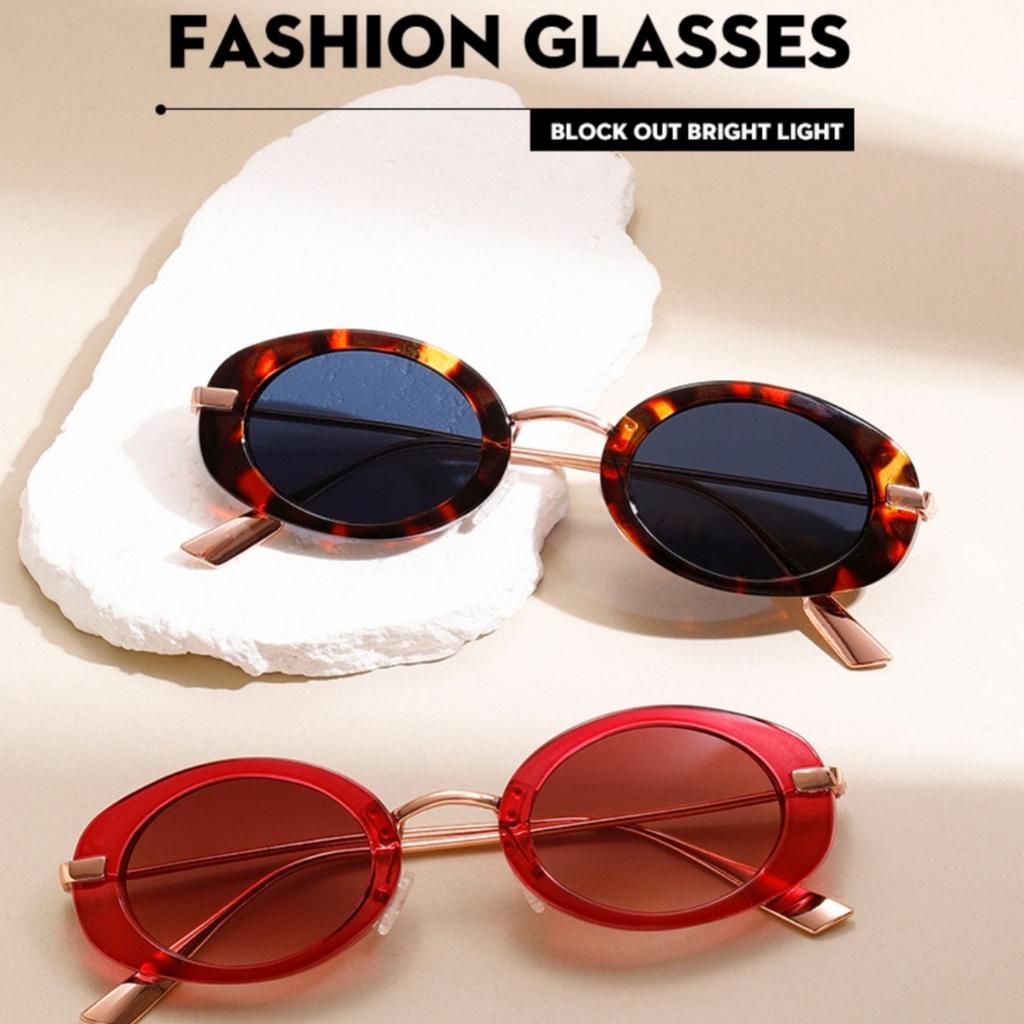 Retro  Oval Frame Sunglasses For Women Summer Sun Protection Fashionable Outdoor Street Photography Beach Vacation Sunglasses