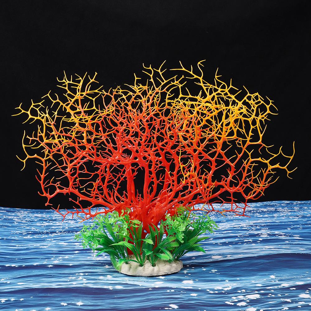 Ornamental Coral Fish Tank Decor: Ironwood Branch with Artificial Plants for Saltwater Aquarium Scenery