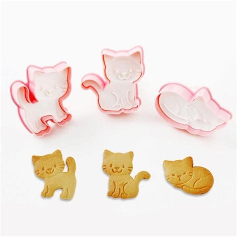 3 Stück/Set DIY Kuchen Dekorationsform DIY Gebäckausstecher Backzubehör Kunststoff Katze Keksform