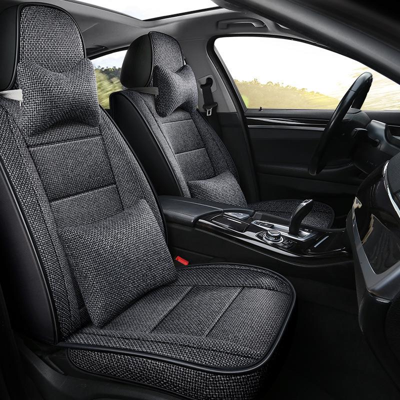 Universal Full Coverage Leather Car Seat Cushion and Linen Cover