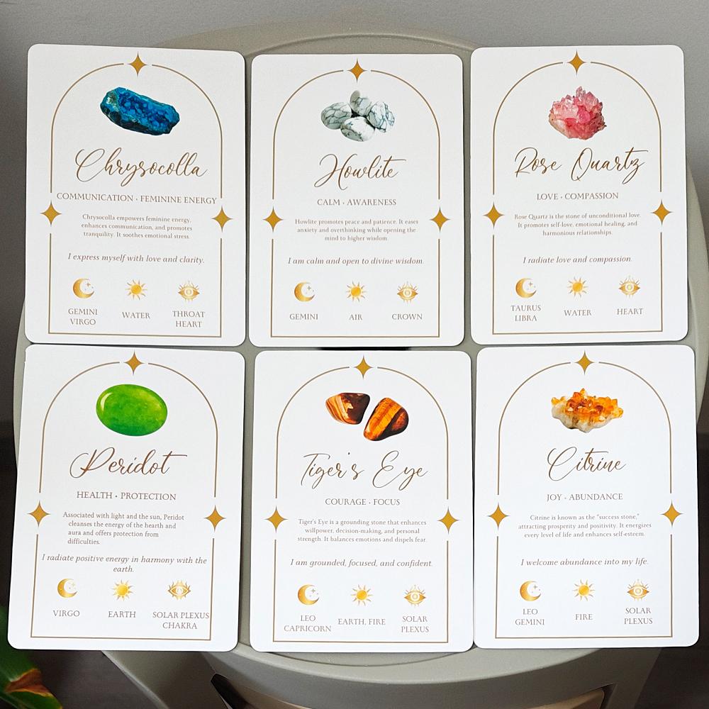 Soul Stones Crystal Oracle Deck, 11.5*8cm 51 Healing Affirmation Cards in Tin Box with Guidebook, Chakra Zodiac Element Cards