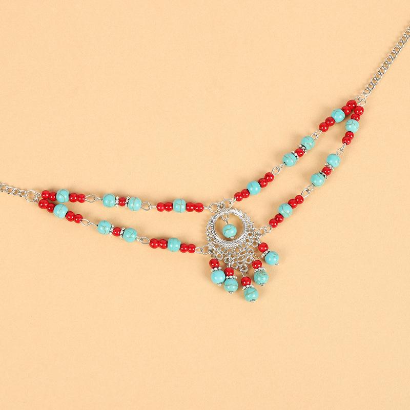 Exotic double-layer forehead jewelry, women's retro eyebrow pendant, ancient style fringed forehead chain, photo headgear, Tibetan necklace.