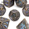 7 Pcs Yellow Blue Tree Vine Metal Dice Solid Metal Polyhedral Dice Set Suitable for Role-Playing RPG Board Game Dice RPG