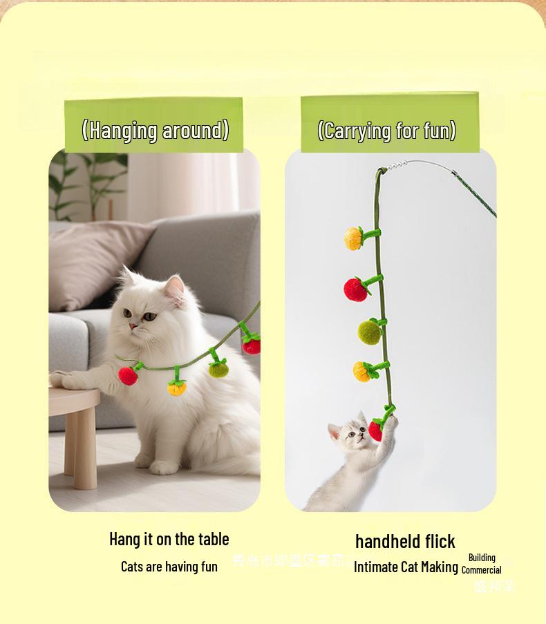 Bite-Resistant Tomato Teaser Wand with Bell - Self-Play Cat Toy for Kittens