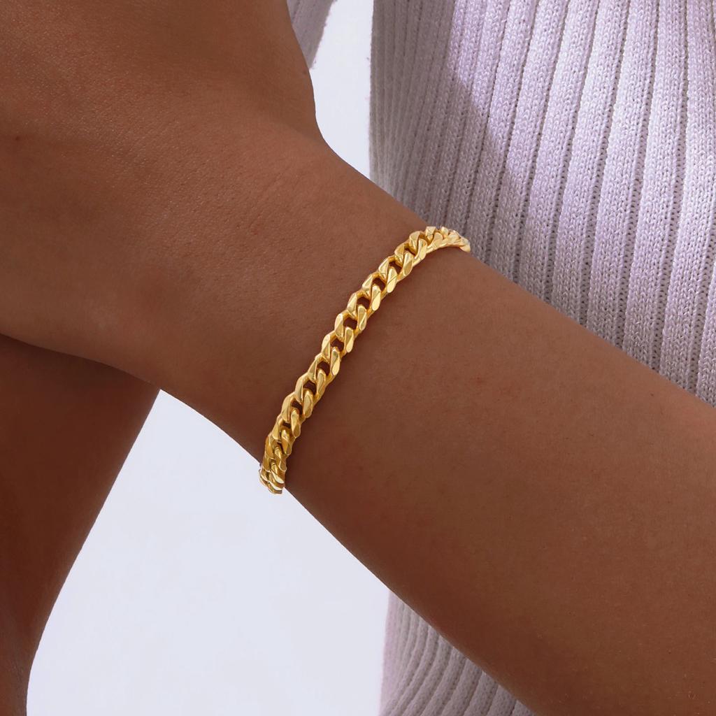 Personality Curb Cuban Link Bracelets for Women, Gold Color NK Chain Bracelet,Stainless Steel Gold Color Fashion Jewelry Gift