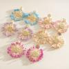 Florales Design Raffia Ohrringe Runde Form Hängeohrringe Süßer Schmuck Ohrhänger Sommerparty