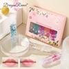 Dragon Ranee 6pcs Dried Flower Clear Lip Oil Set - Hydrating & Moisturizing, Rollerball Application, Autumn/Winter Essential