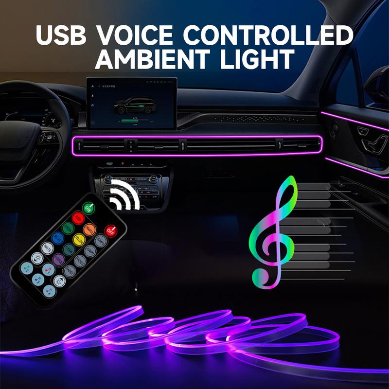 Neon Car LED Interior Ambient Lights 13.12FT Colorful Fiber Optic RGB Strip USB Remote Control Auto Atmosphere Decorative Lamp