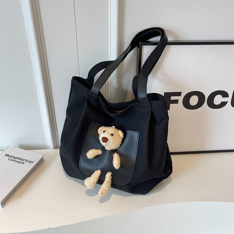 Adorable Large Capacity Canvas Shoulder Bag For Women With Cute Bear Design In Versatile Colors