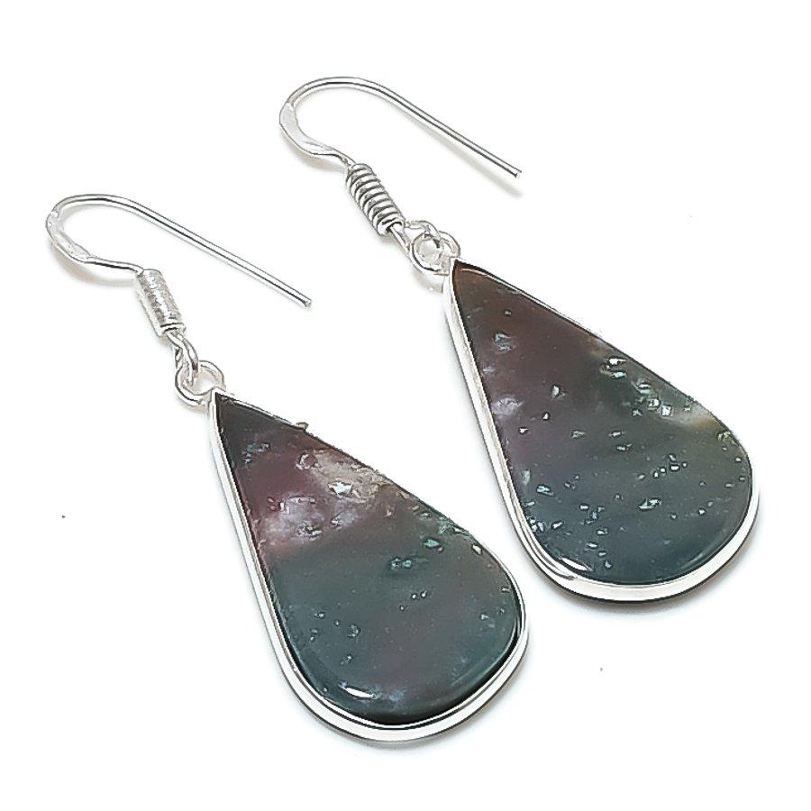 Натуральный индийский моховой агат 925 пробы Серебряные украшения Серьга 1,89  AEE-10710