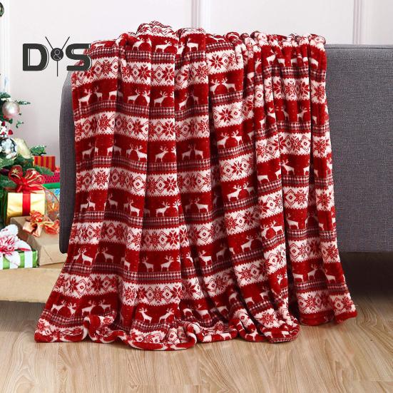 Winter Christmas Blanket Snowflake Elk Printed Thickened Plush Machine Washable Office Nap Dormitory Home Bed Sofa Travel Cozy Warm Blanket