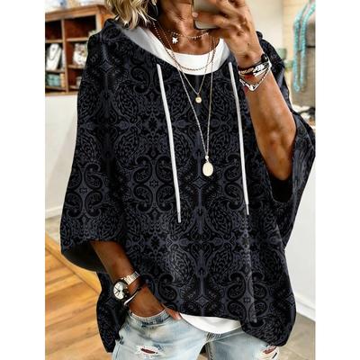 Women's Large Size Hooded Sweatshirt Retro Drop Shoulder Loose Short Sleeve Hoodie
