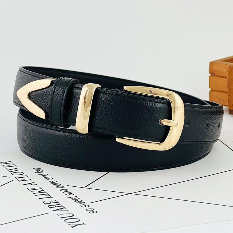 Pu Womens Modern Leather Belt With Gold Metal Pin For Office Casual Daily