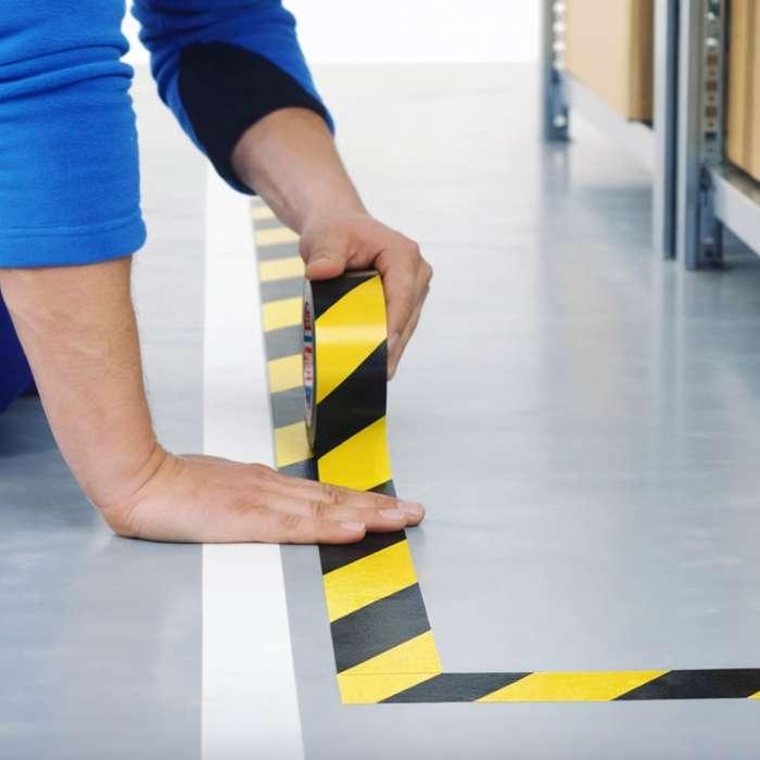 Pvc Floor Marking Tape Black And Yellow 50 × 33 Tesa Tesaflex 4169 Pv3 - Abrasion, Uv And Water Resistant