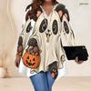 Plus Size Ladies V Neck Long Sleeve Loose Fashion Blouse With Irregular Split Hem