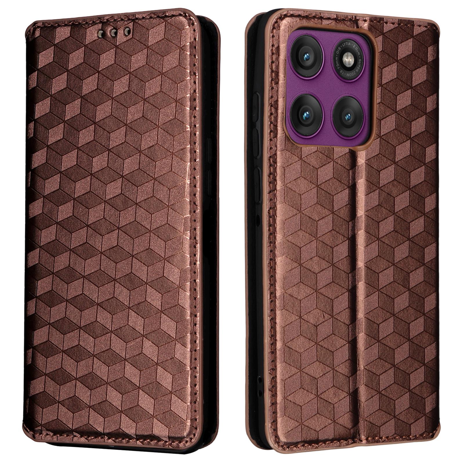 

Чохол-гаманець для Motorola Edge 60 Pro 5G зі шкіри з ромбоподібним тисненням Brown