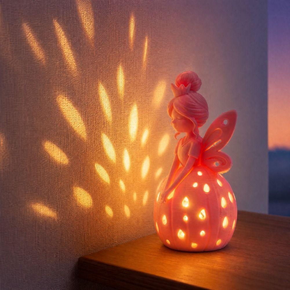 3D Printing Fairy Girl Figurine Hollow-out Wings Girl Candle Holder Cute Desktop Ornaments Desk