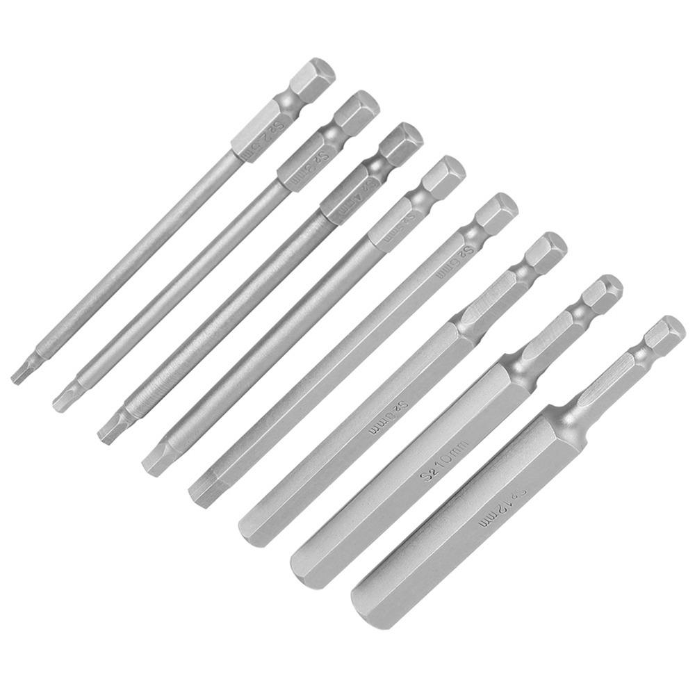 8 Pcs 100mm Length Hex Head Allen Wrench Bit Set Hex Bit Power Bits  Power Screwdriver Drill