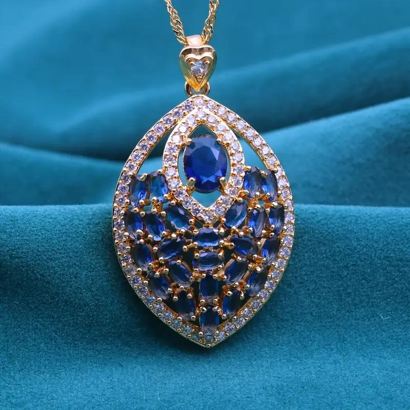 Conjunto de Colar com Pingente Elegante Dourado Banhado com Zircônia Multicolorido Vintage Ideal Para Casamentos, Dia dos Namorados, Presente de Natal