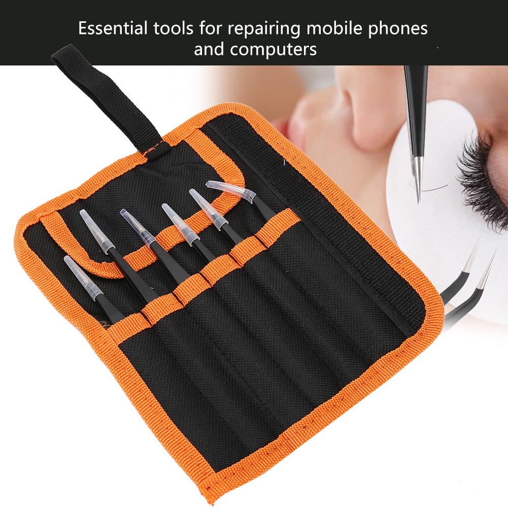 1.5mm 6pcs Stainless Steel Tweezers Set Nail Art Tweezers Watch Repair Tool Accessory
