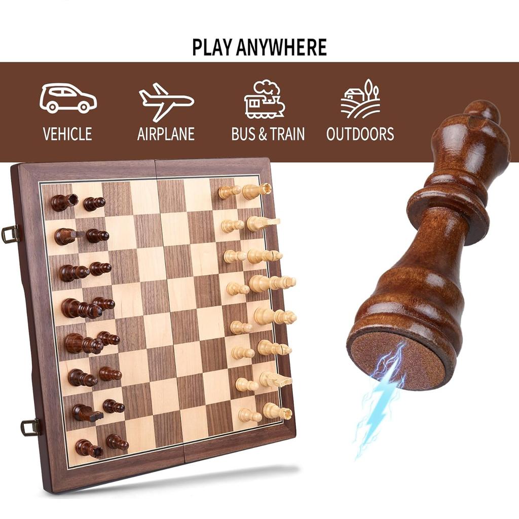 39Cm/15" Wooden Chess Set – Foldable Board, Handcrafted Pieces, Storage Slots, Gift Box, For Adults, Beginners & Tournament