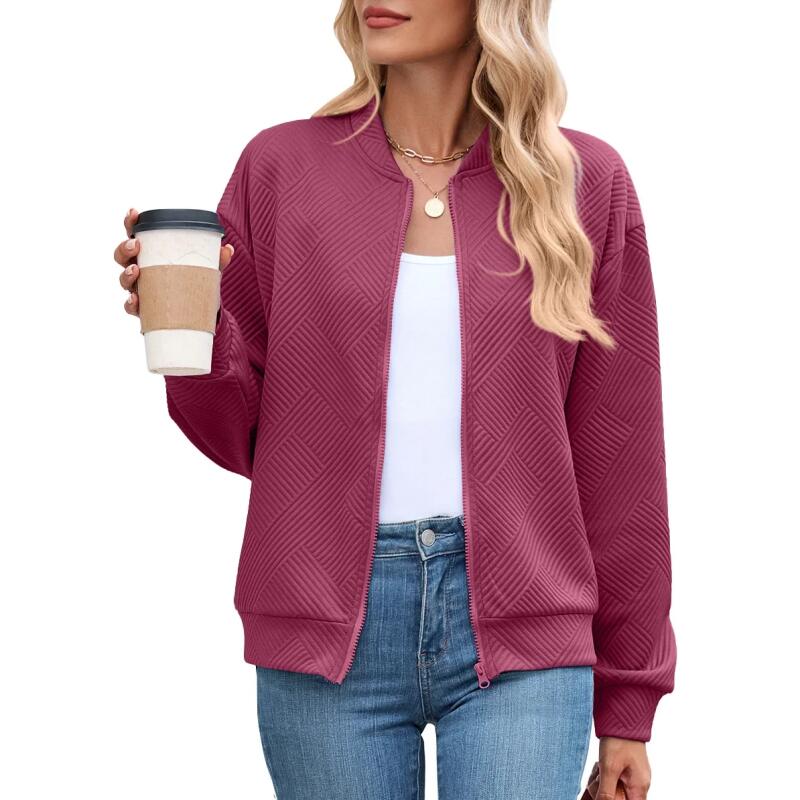 

Женская однотонная куртка на молнии с длинным рукавом в стиле бейсбол, повседневная, осенне-зимняя, новинка, модная верхняя одежда, пальто 2XL вино красного