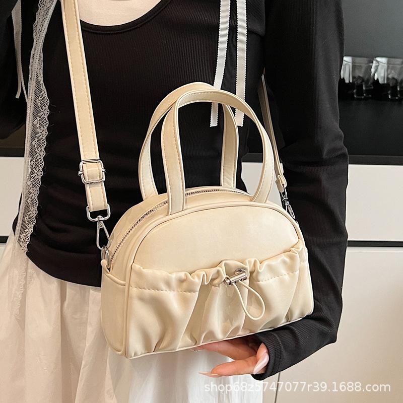 2025 New Western-style Pleated Solid Color Large Capacity Handbag Simple Shoulder Bag Retro Crossbody Bag