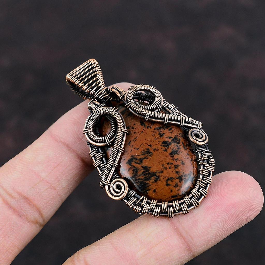 Mahogany Obsidian Pendant Copper Wire Wrapped Jewelry Gemstone Copper Pendant Dainty Jewelry Handmade Wire Wrapped Pendant Anniversary Gift