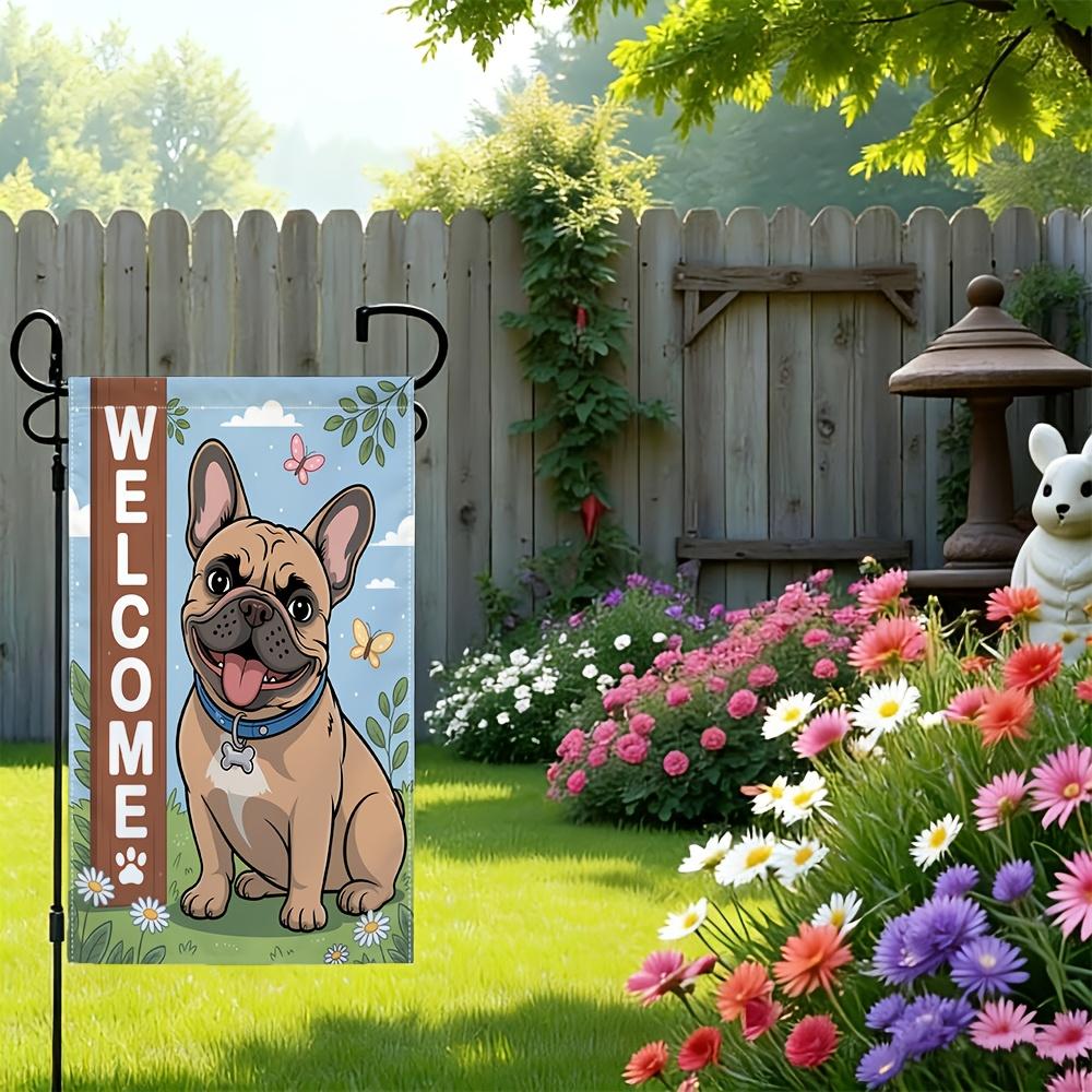1pc French Bulldog Floral Welcome Garden Flag - 30.48x45.72 cm, Outdoor Yard Decor