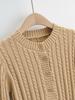 European & American Style Solid Color Cable Knit Cardigan - Round Neck, Single-Breasted, Long Sleeve Top for Women